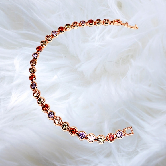 Rose Gold Overlay over German Silver Bracelet with Multicolor Sapphires - Picture 6 of 8